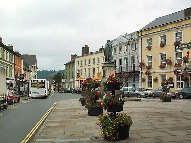 Brecon town centre looking southeast towards Crickhowell.