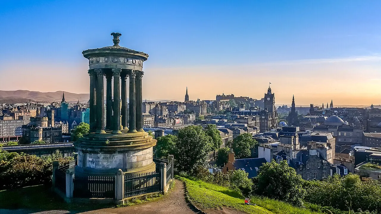 The skyline of Edinburgh, Scotland.