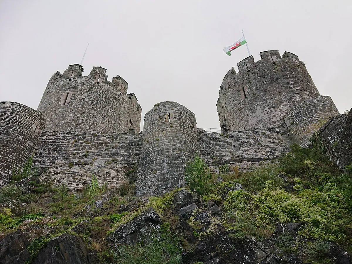 The medieval fortifications of Conwy Castle, Wales.