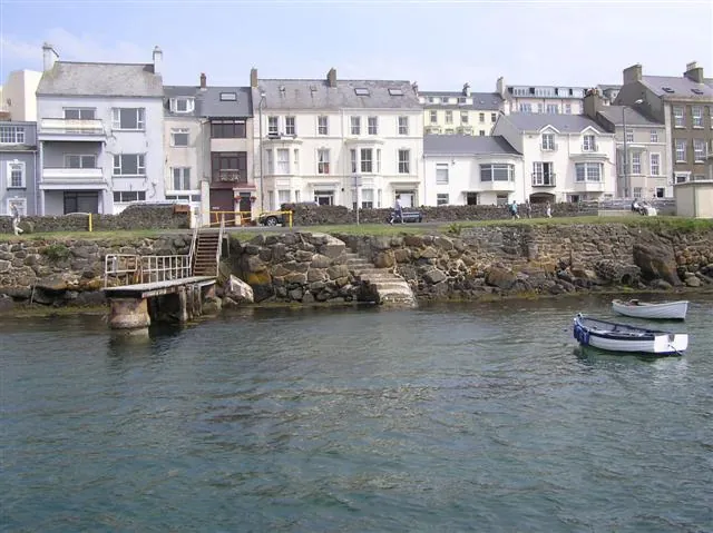 Portrush harbour looking towards the town from the water.